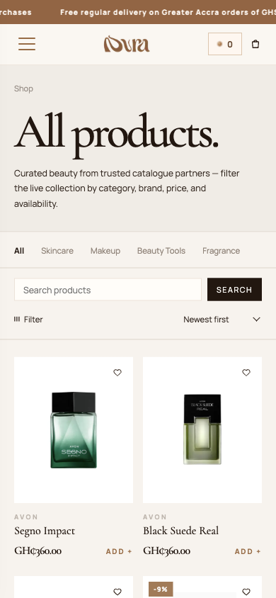 Nura catalogue on a phone