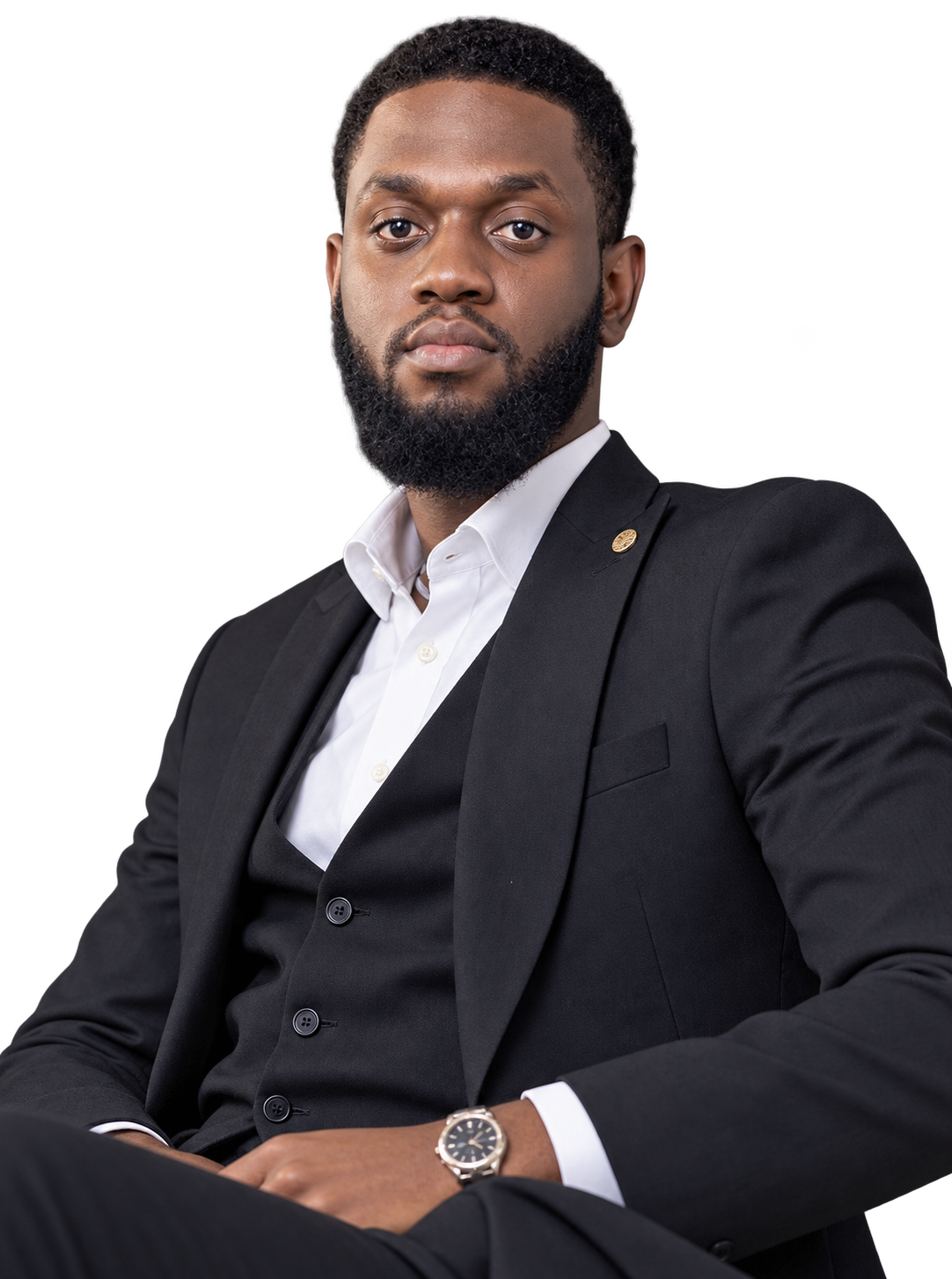 Paul Akyin Sackey in a black suit